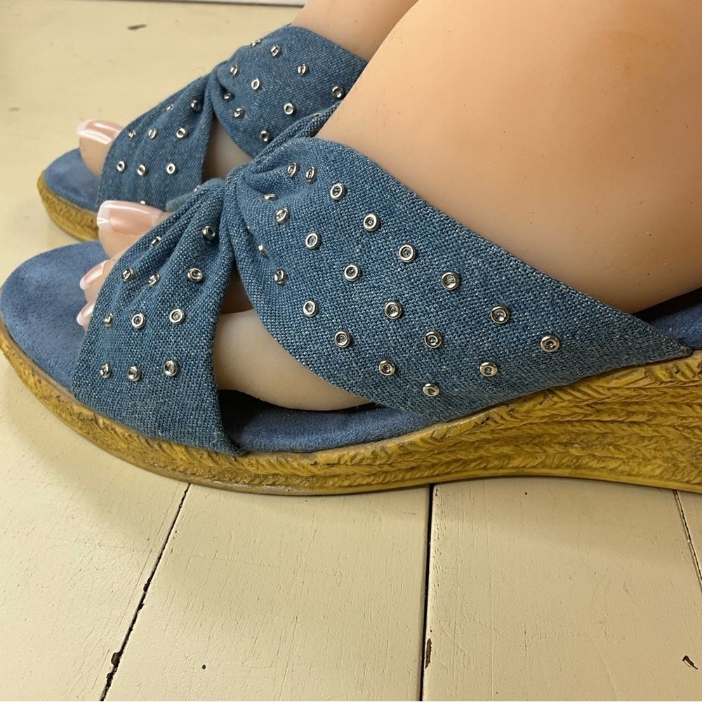 Annie Sandals Blue Fabric Upper Wedge Heel Slip-on - Picture 12 of 16